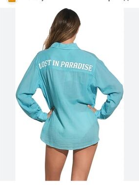 NWT Elan Lost in Paradise Women's Turquoise Button-Up Beach Shirt size Medium